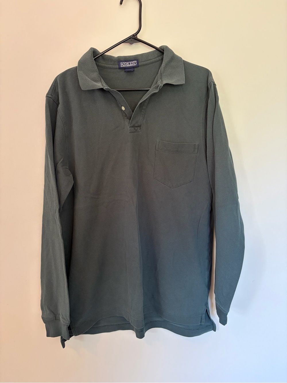 Lands End Long-Sleeve Polo in Slate Green